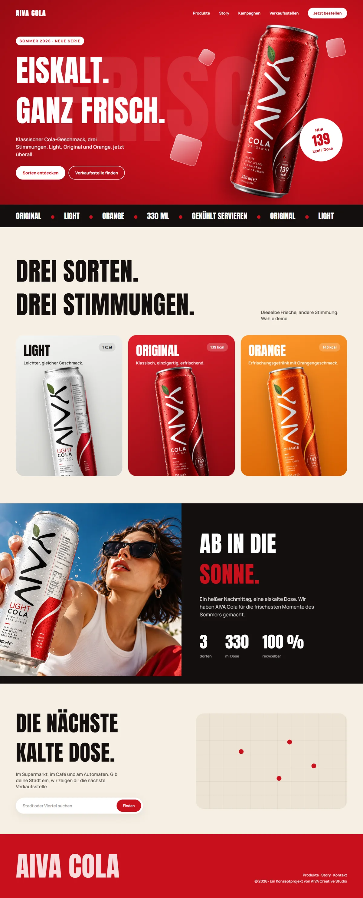 Startseiten-Design der AIVA Cola Website