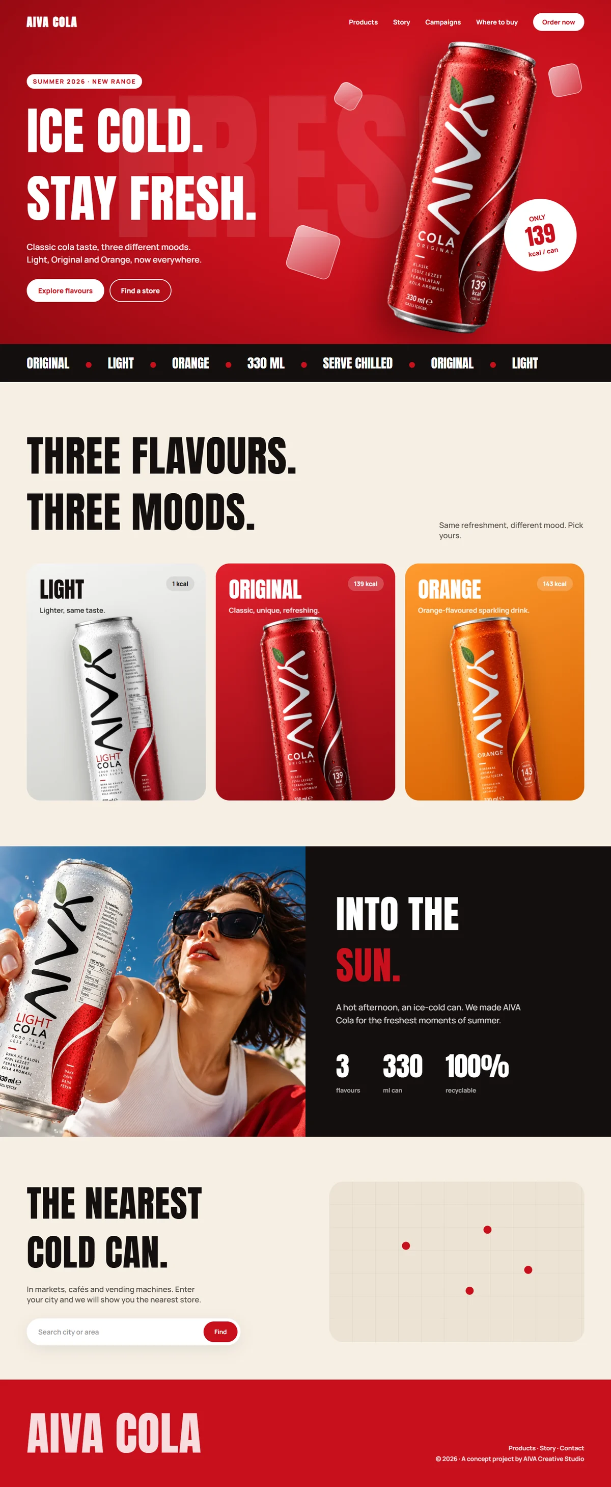 AIVA Cola website home page design