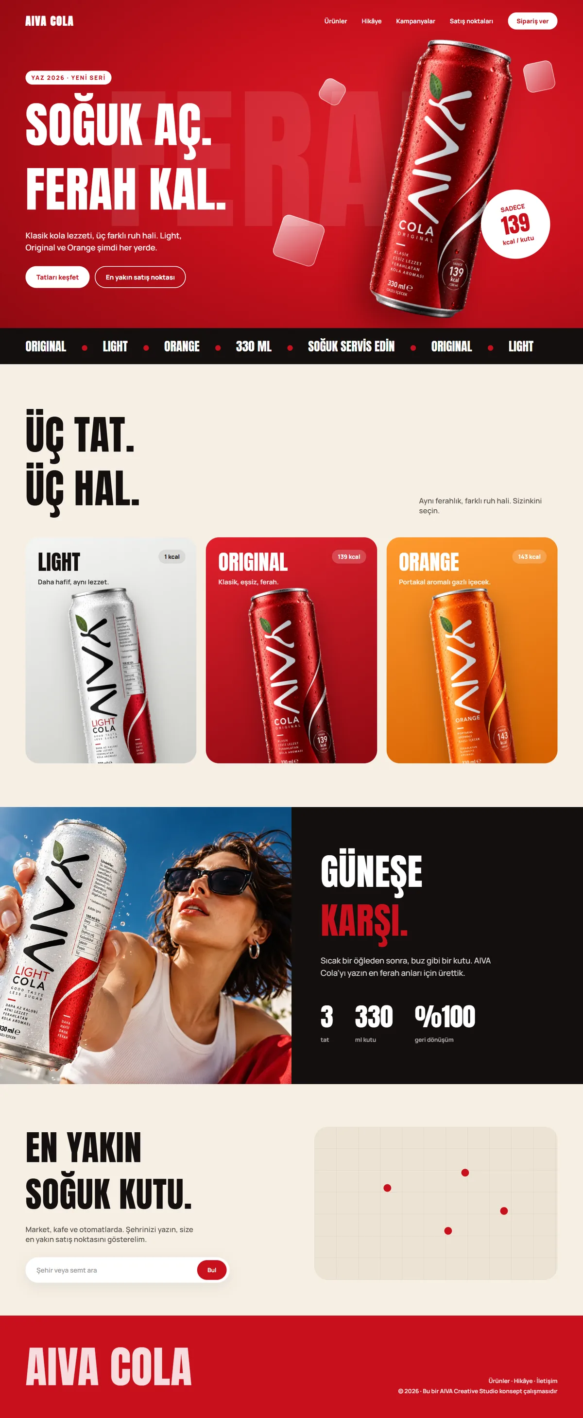 AIVA Cola web sitesi ana sayfa tasarımı