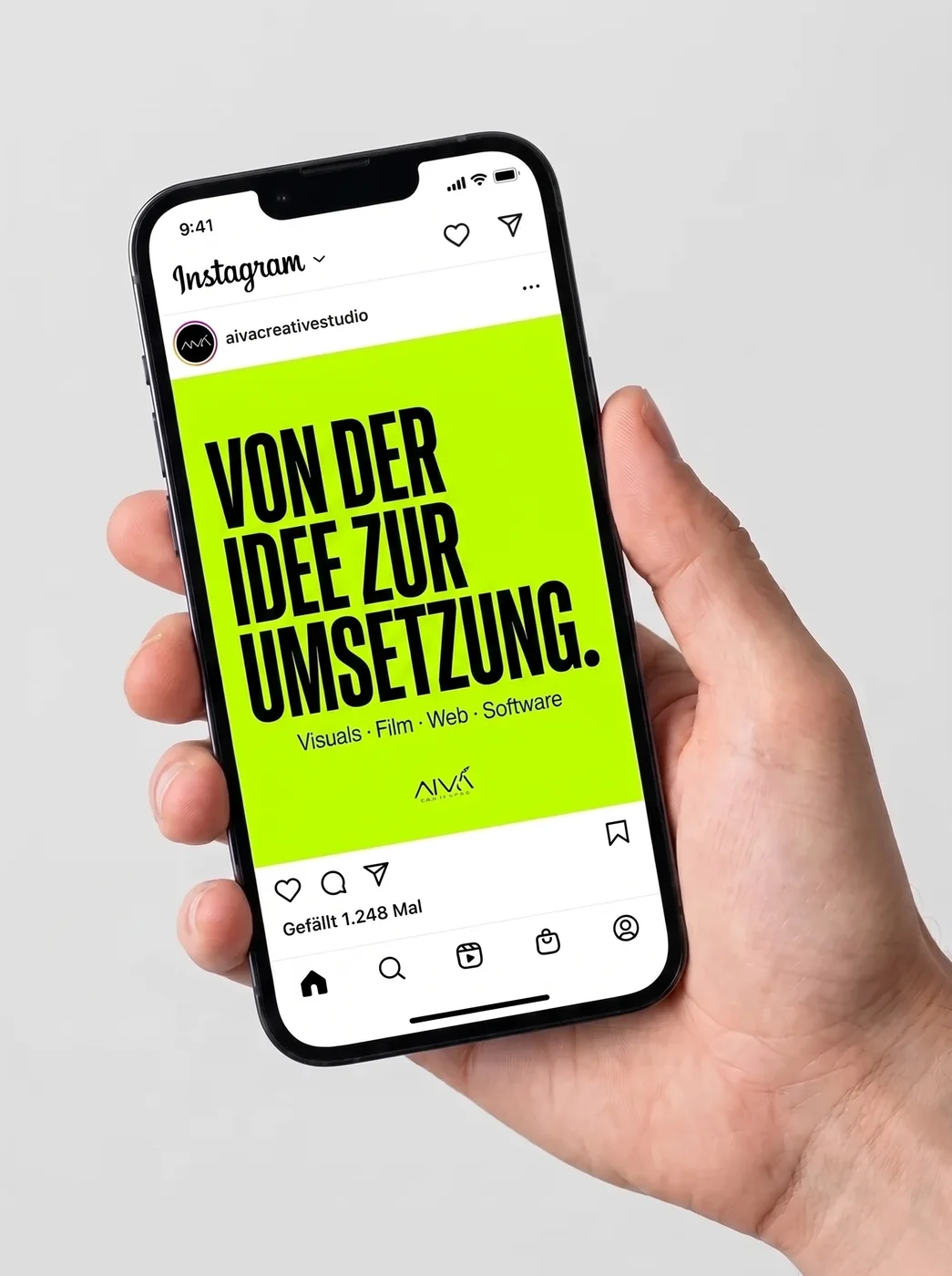 AIVA Instagram-Post auf einem Smartphone